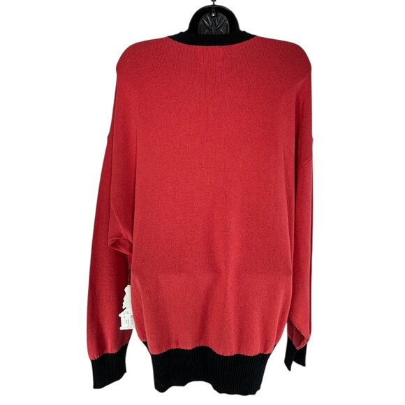 RVCA STELLA MAXWELL Skyline Sweater Sz L Red Black Colorblock New York Graphic - Picture 8 of 16